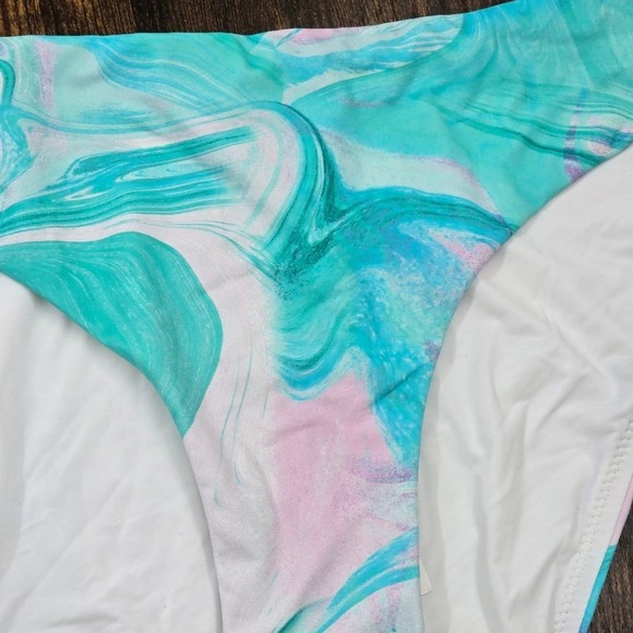 AQUA Swim Turquoise Multi Color Swirl Pattern Bikini Swim Bottom Size XL - Picture 3 of 8
